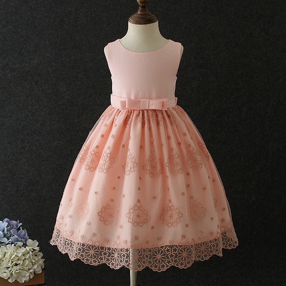 Children Embroidery Lace Dress Clothes Orange Baby Girls Prom Gown Party Dresses Kids Sleeveless
