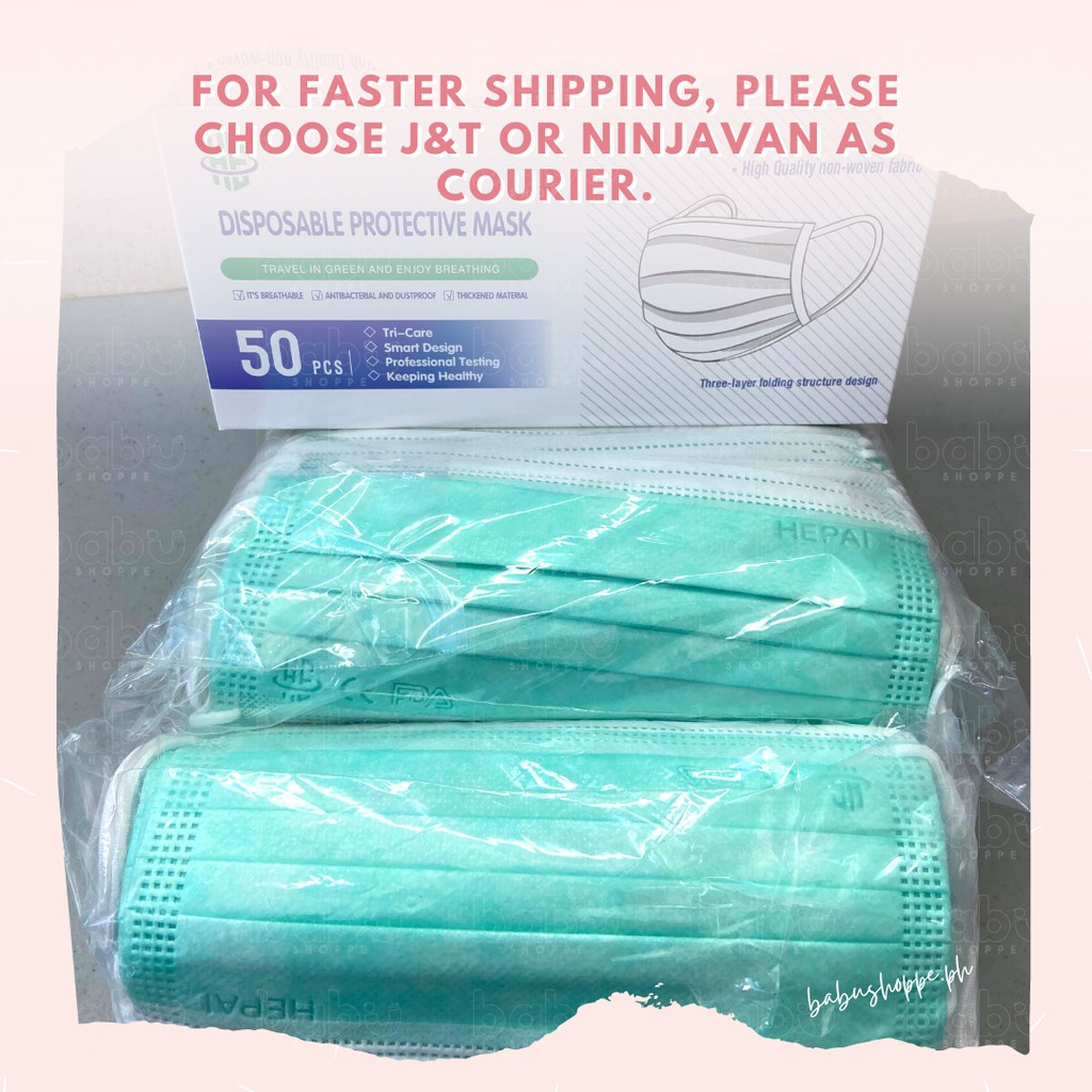 HP COLORED FACE MASK AQUA 3ply 50pcs/box Disposable Protective Face