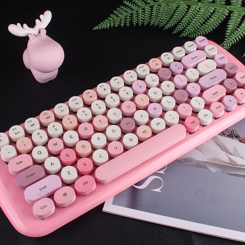 Mofii LUSC Pink Mixed Color 2.4G Wireless Real Mechanical Keyboard Cute ...