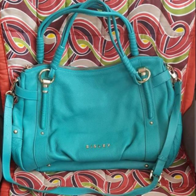 Sisley Pre-loved reduced price 2-way, blue green leather bag | Shopee ...