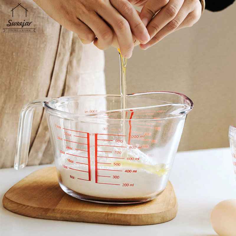Sweejar Tempered Glass Measuring Cup with Scale with Handle for Baking