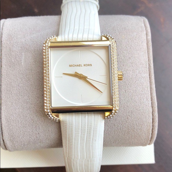 michael kors white leather watch