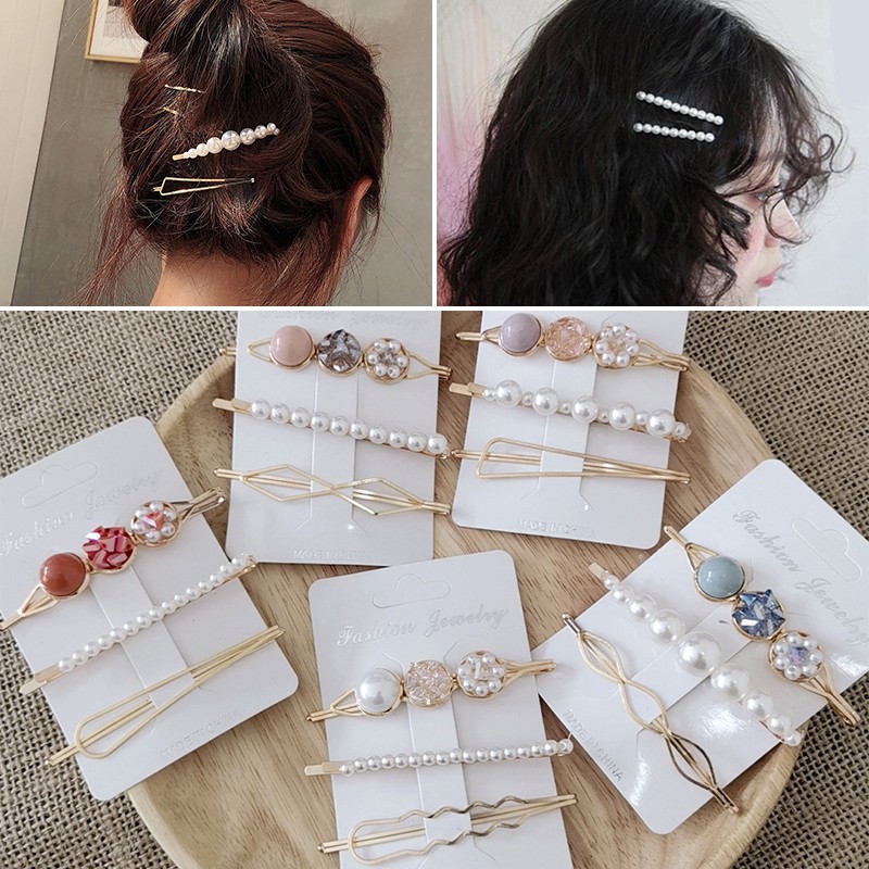 Women Pearl Crystal Acrylic Barrette Hairpin Hair Accessories Hair Clip Set Gift Women Pearl Crystal Acrylic Barrette Hairpin Hair Accessories Hair Clip Set Gift