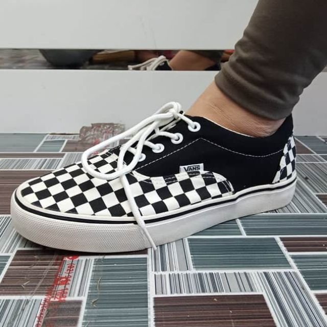 red and white checkered vans lace up