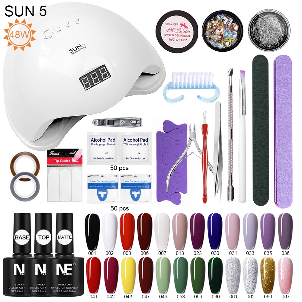 Nail gel polish set (SUN5 nail lamp+24pcs color gel+nail tools+base&top