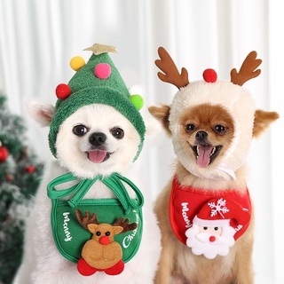 Cute Pet Xmas Elk Hat Saliva Towel Bib / Cartoon Antlers Colored Ball Dog Cat Autumn and Winter Dress Up Supplies / Merry Christmas Clothes Decor