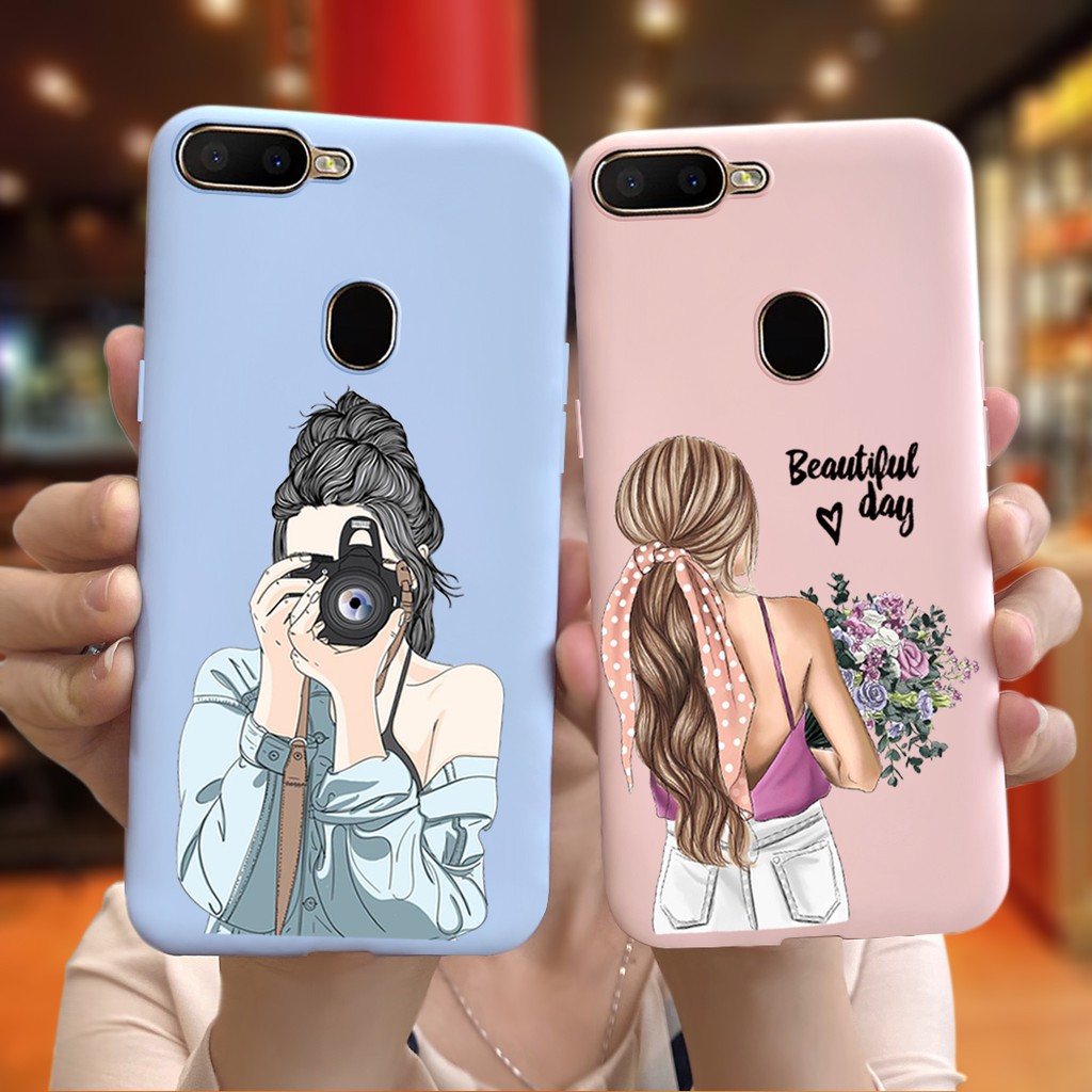 Oppo A5s Ax5s Ax7 A7n A7 2018 A12 A5 2020 A9 2020 Case Beautiful Girl Pattern Candy Color Soft 7283