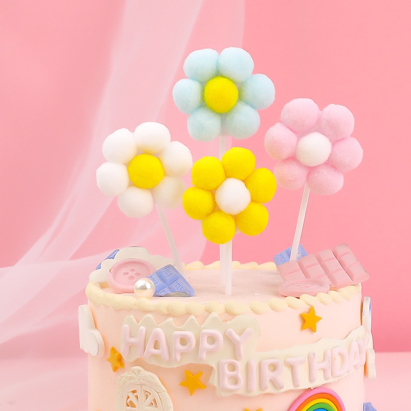 4pcs 5cm Cloud Sun Flower Cake Topper Creative 3D Color Daisy Cake Plug-In Cute Birthday Cake Decoration