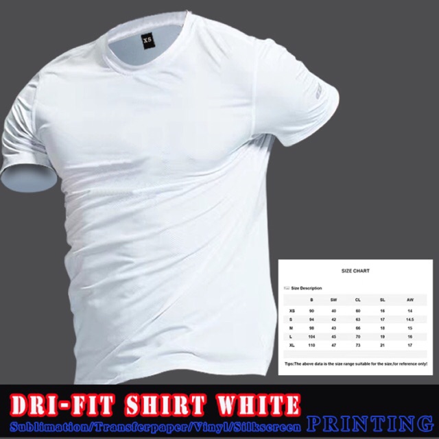 dri fit shirt size chart