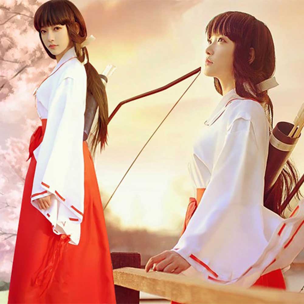 Japanese Anime Kikyo Miko Kimono Cosplay Witch Costume Women S White Kimono Red Hakama Pants Outfit Shopee Philippines