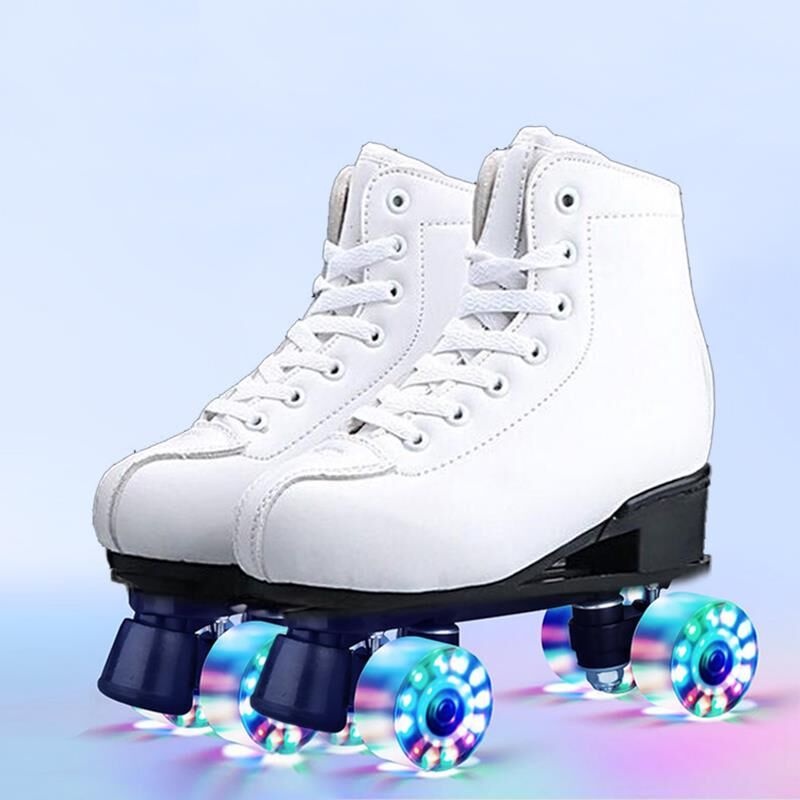 (Spot) Roller Skates Leather Fabric PU Wheel Roller Skates Adult Roller