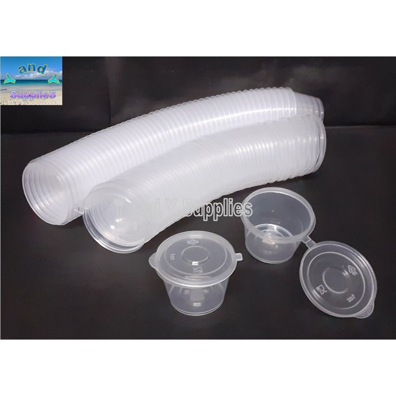 Hinge Cup Sauce Cup 1 oz, (100 pieces) Microwavable, Hinged Cup