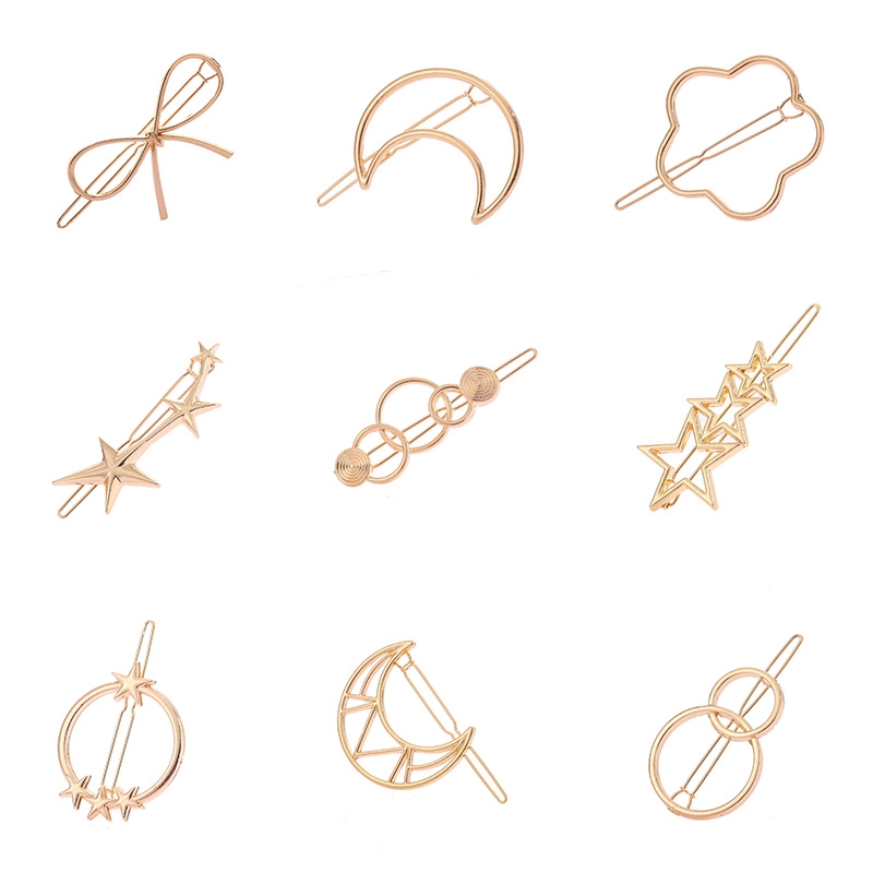 Hair Clips Triangle Round Star Moon Metal Hairpins Shopee