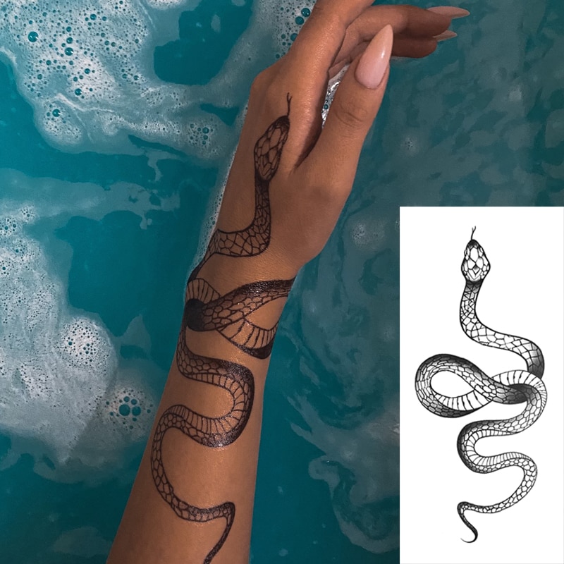 Fashion Temporary Tattoo Stickers For Women Men Black Snake Waterproof Fake Tatto Waist Body Arm Shopee Philippines