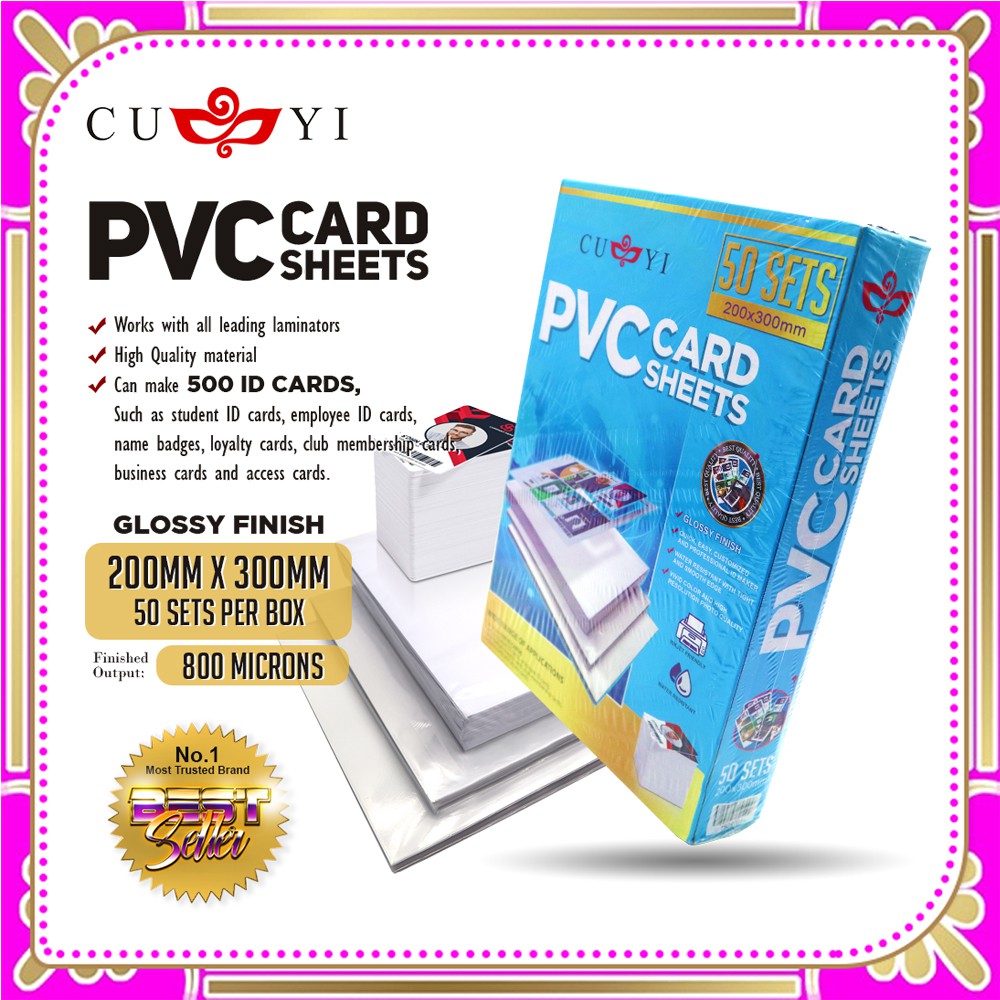 CUYI PVC Sheet A4 Size For ID Printing , Calling Card Making (50 sets ...