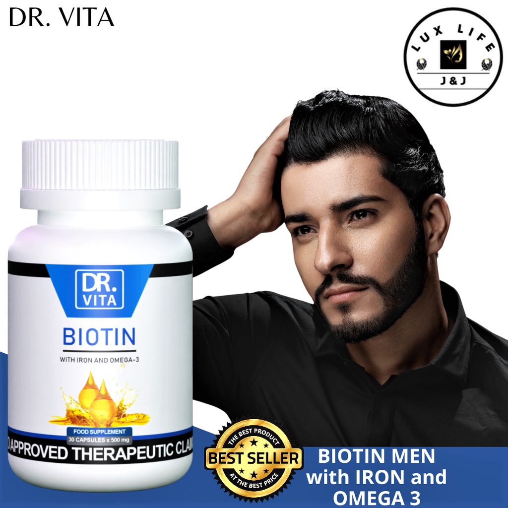Original Dr. Vita Biotin for Men w/ Iron & Omega 3 30capsules Taiwan Made good for the Hair