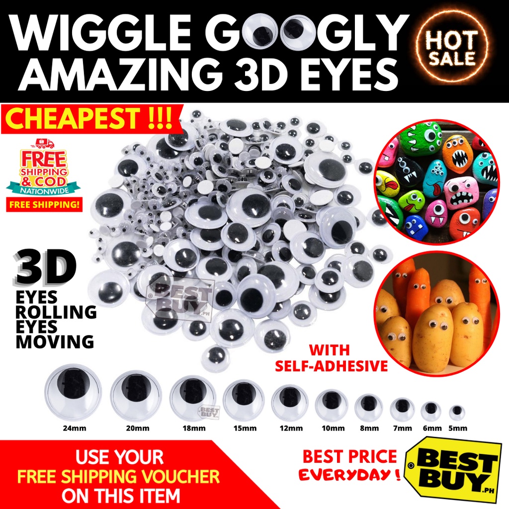 Wiggle Googly Eyes with SelfAdhesive ALL SIZES CHEAPEST! Shopee