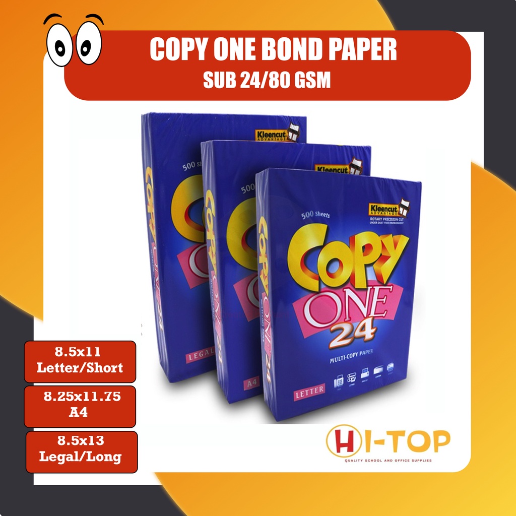 Copy One Bond Paper l Short/Long/A4 l Sub24/ 80 GSM l Inkjet Paper l
