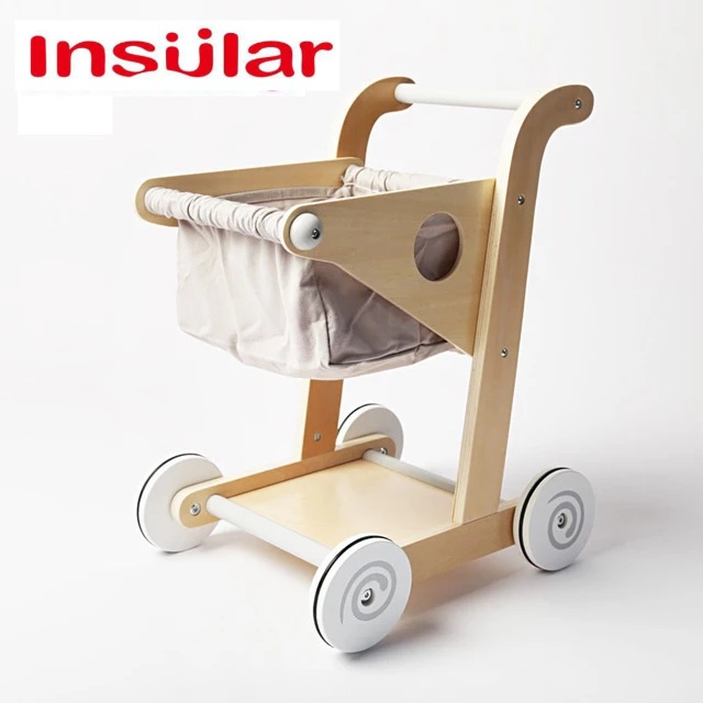 Insular Children Wooden Grocery Cart Trolley Shopping Toy Play Set For