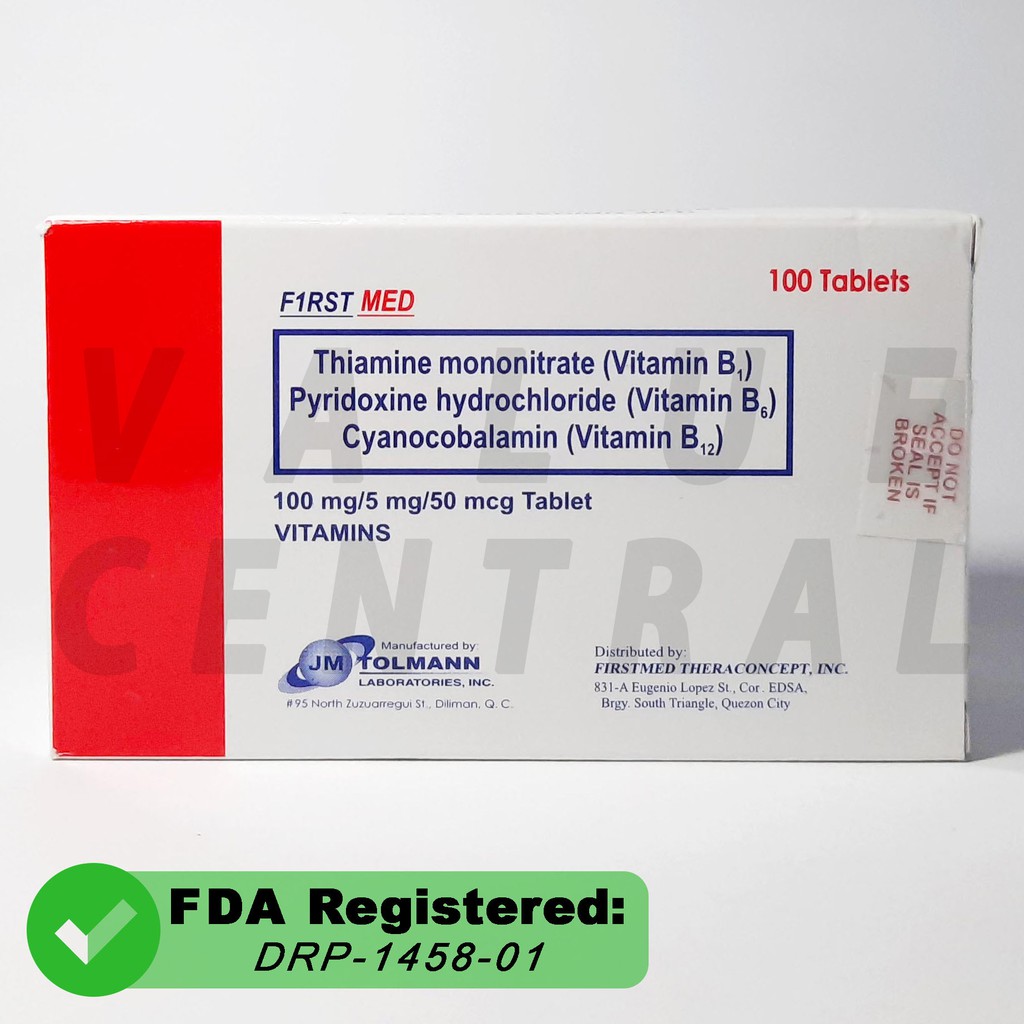 Vitamin B Complex B1 B6 B12 First Med 100 Tablets (June 2023 expiration) presyo ₱179