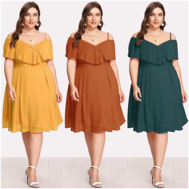 pleated cold shoulder dress