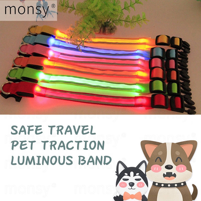 Monsy Pet Collar Adjustable Pet Collar Dog Cat Collar Safety Buckle Neck Strap LED Ring Collar #2