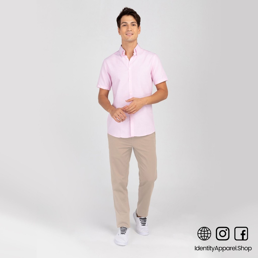 Mens Regular Fit Oxford Series Button Down Short Sleeve Light Pink Shirt |  Shopee Philippines