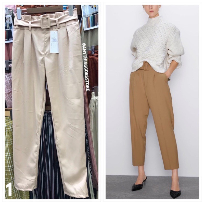 pink high waisted belted trousers