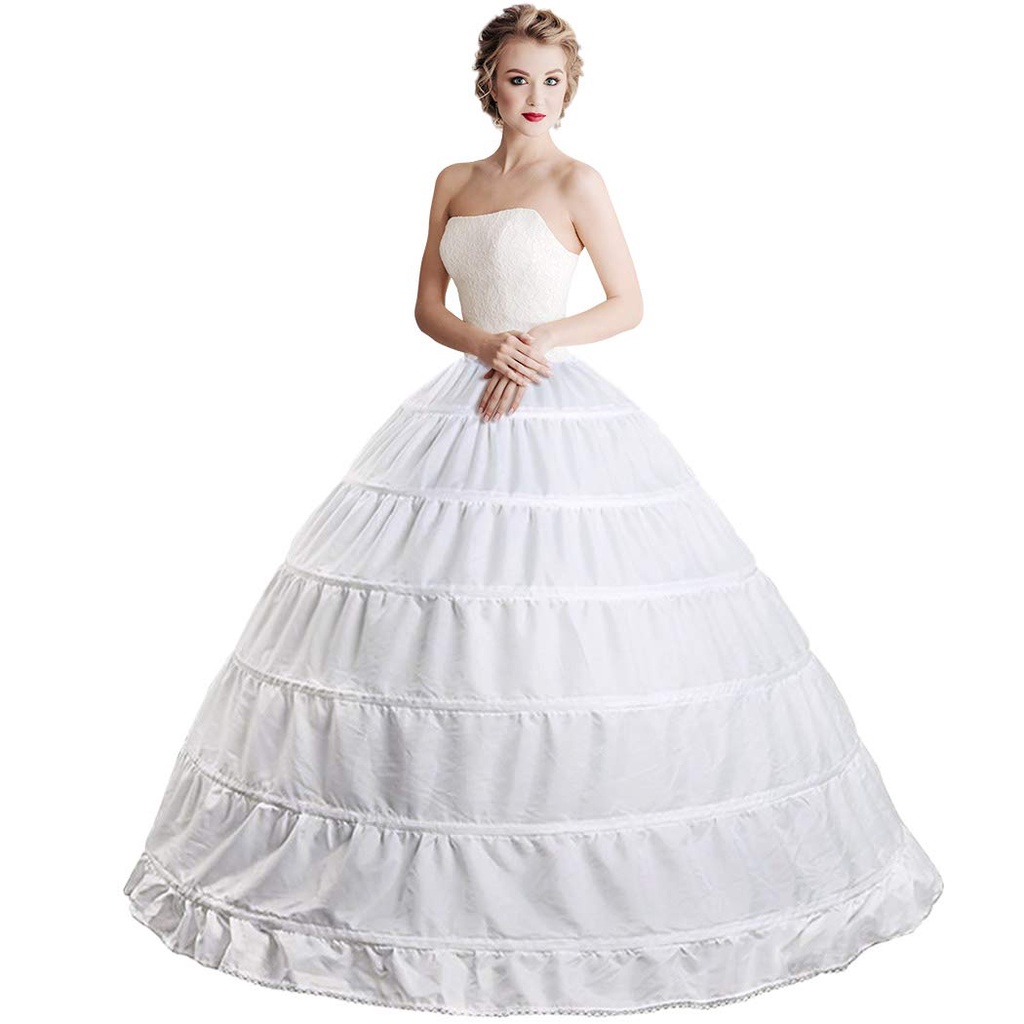 6 Hoop Crinoline Underskirt Petticoat Full A-line Floor Length Bridal Dress Ball Gown Slip for