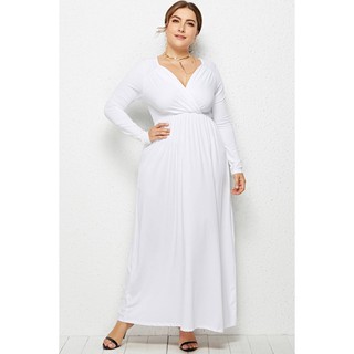 white plus size maxi dresses with sleeves