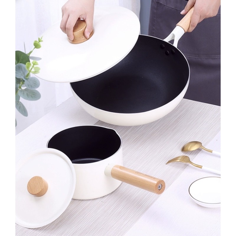 5 Piece Set Korean Non Stick Multifuctional Cookware Wooden handle Pot