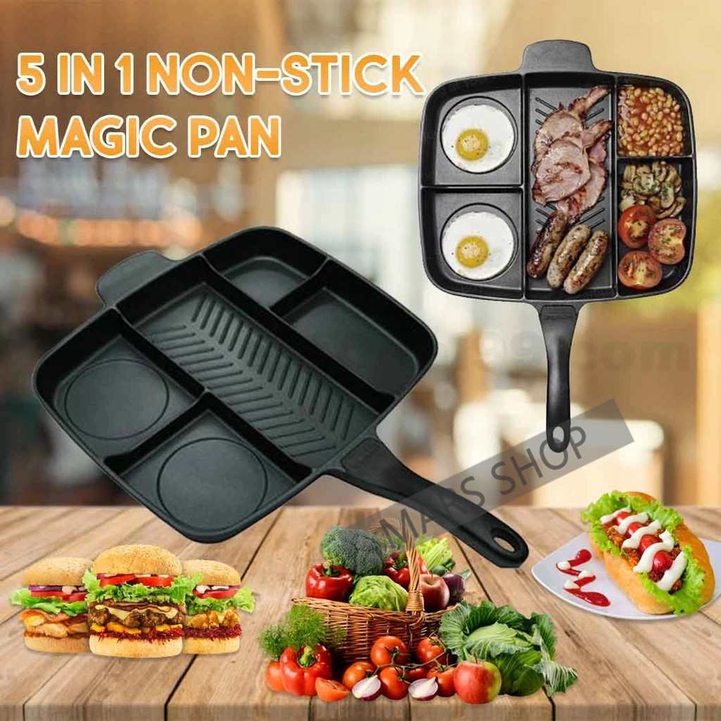 Ejoyway 15’’x11.8’’ 5-in-1 Breakfast Pan Nonstick Divided Grill/Griddle/Frying Pan Meal Skillet Aluminum Cooker Pan Black 5 Section Divided Pan 