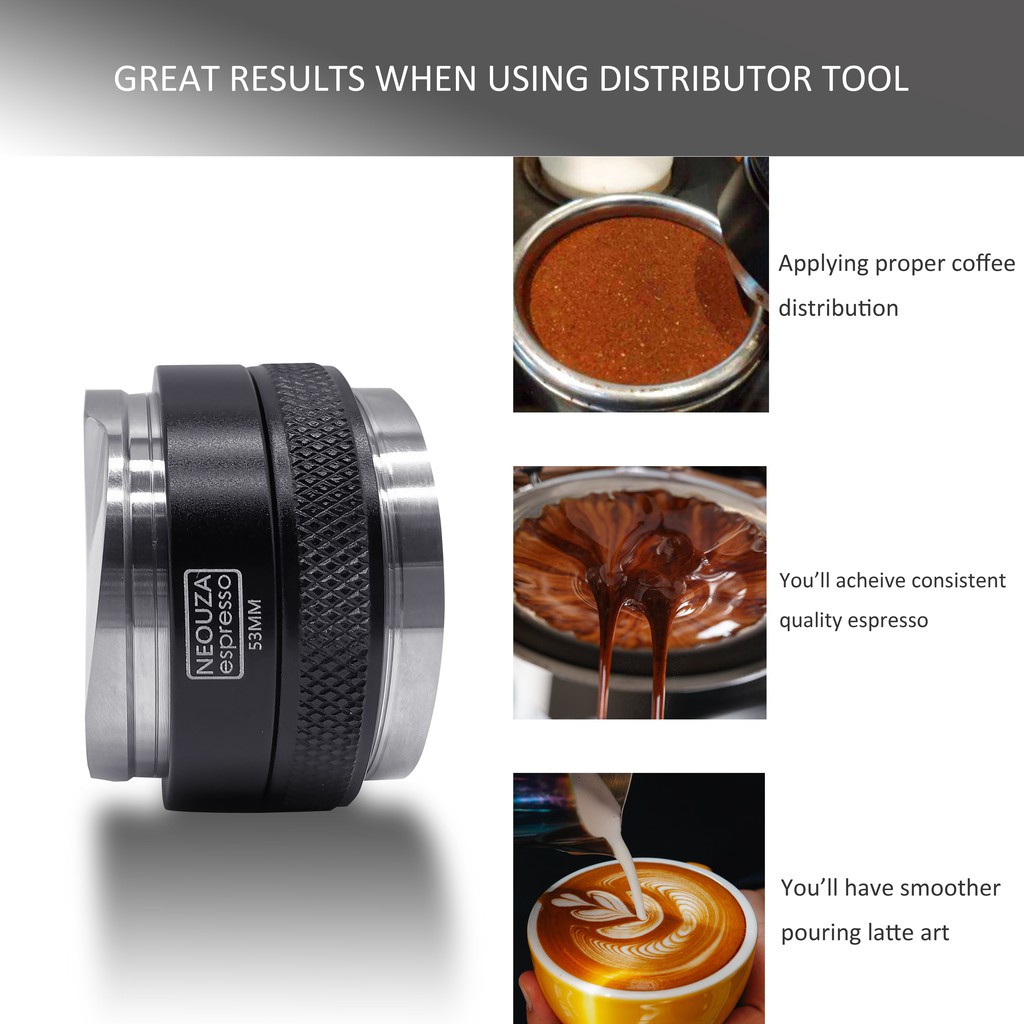 NEOUZA 53mm Coffee Distributor & Tamper 2 in 1,Dual Head Coffee Leveler Fits for 54mm Breville Portafilter Adjustable Depth Professional Espresso Hand Tampers 