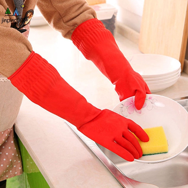 Kitchen Washing Gloves 38cm Long Waterproof Elastic Rubber Glove Dining