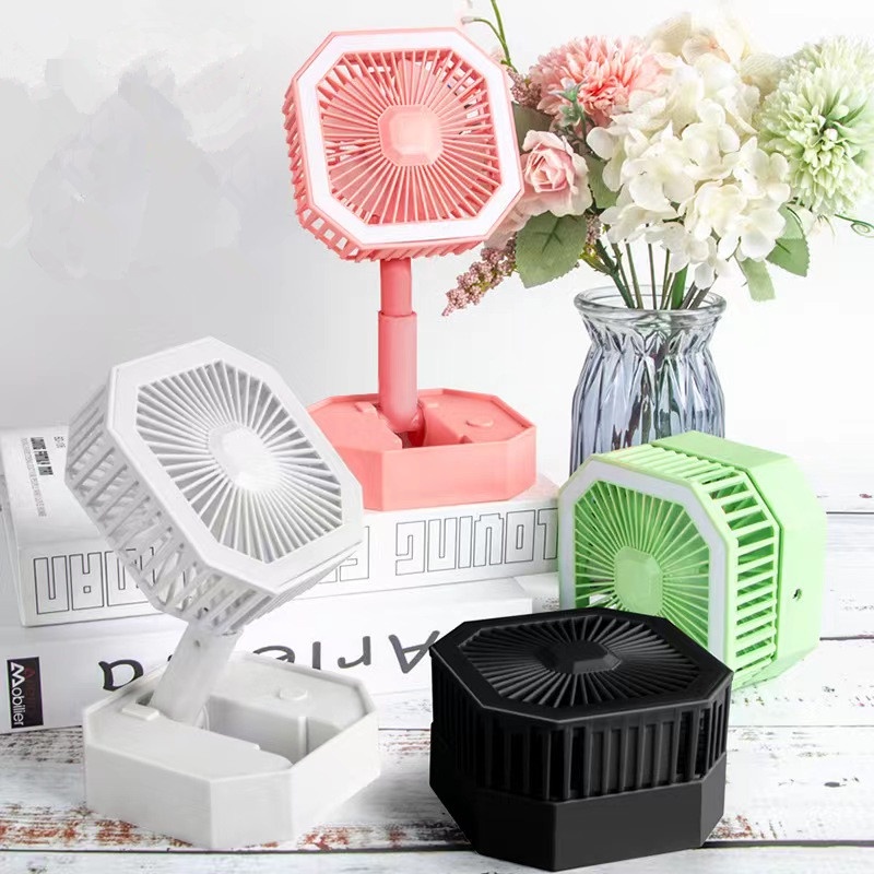 USB Rechargeable Electric Table Fan LED Light Folding Small Multi