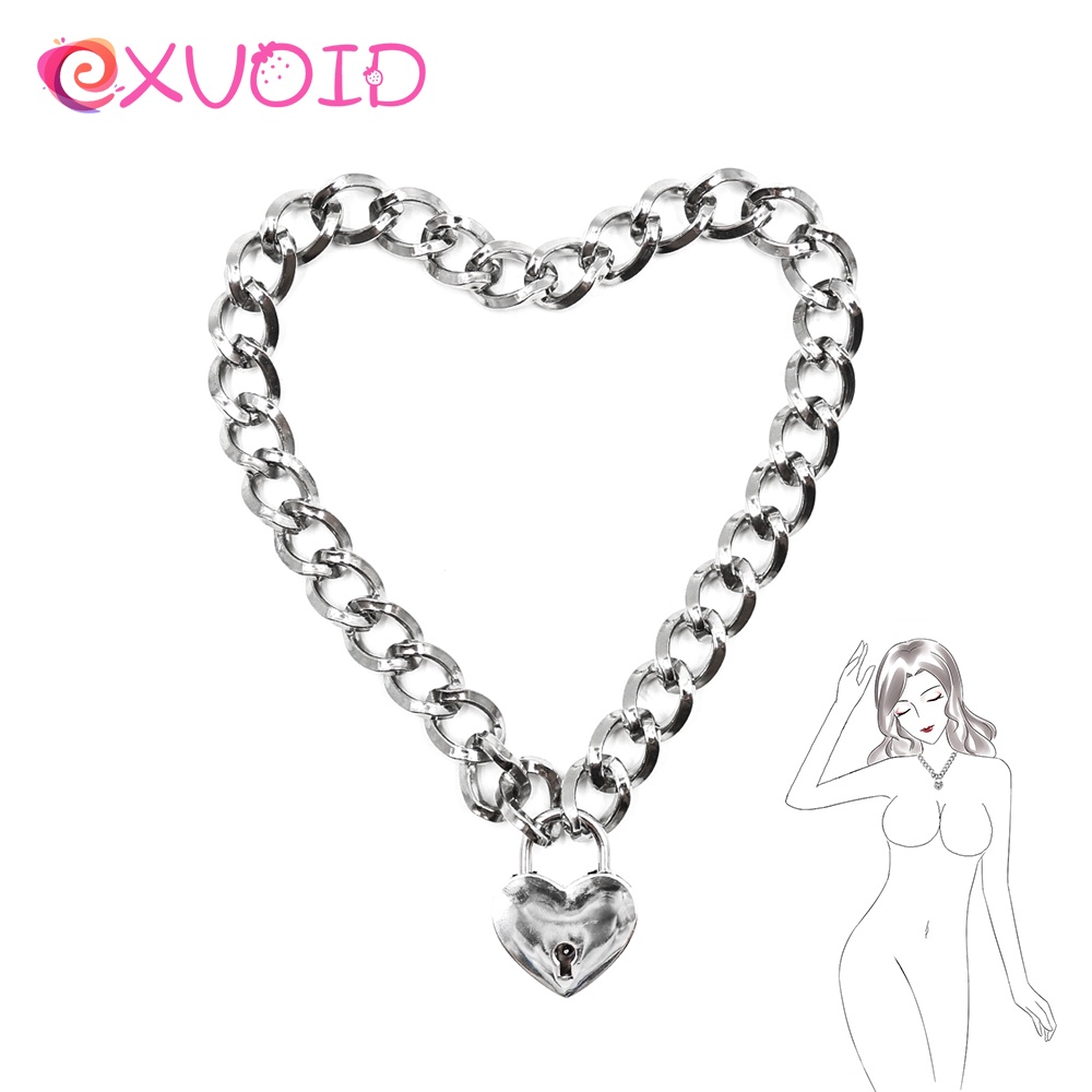 Bb7z Exvoid Heart Lock Neck Ring Slave Restraint Bdsm Bondage Stainless Steel Metal Neck Collar