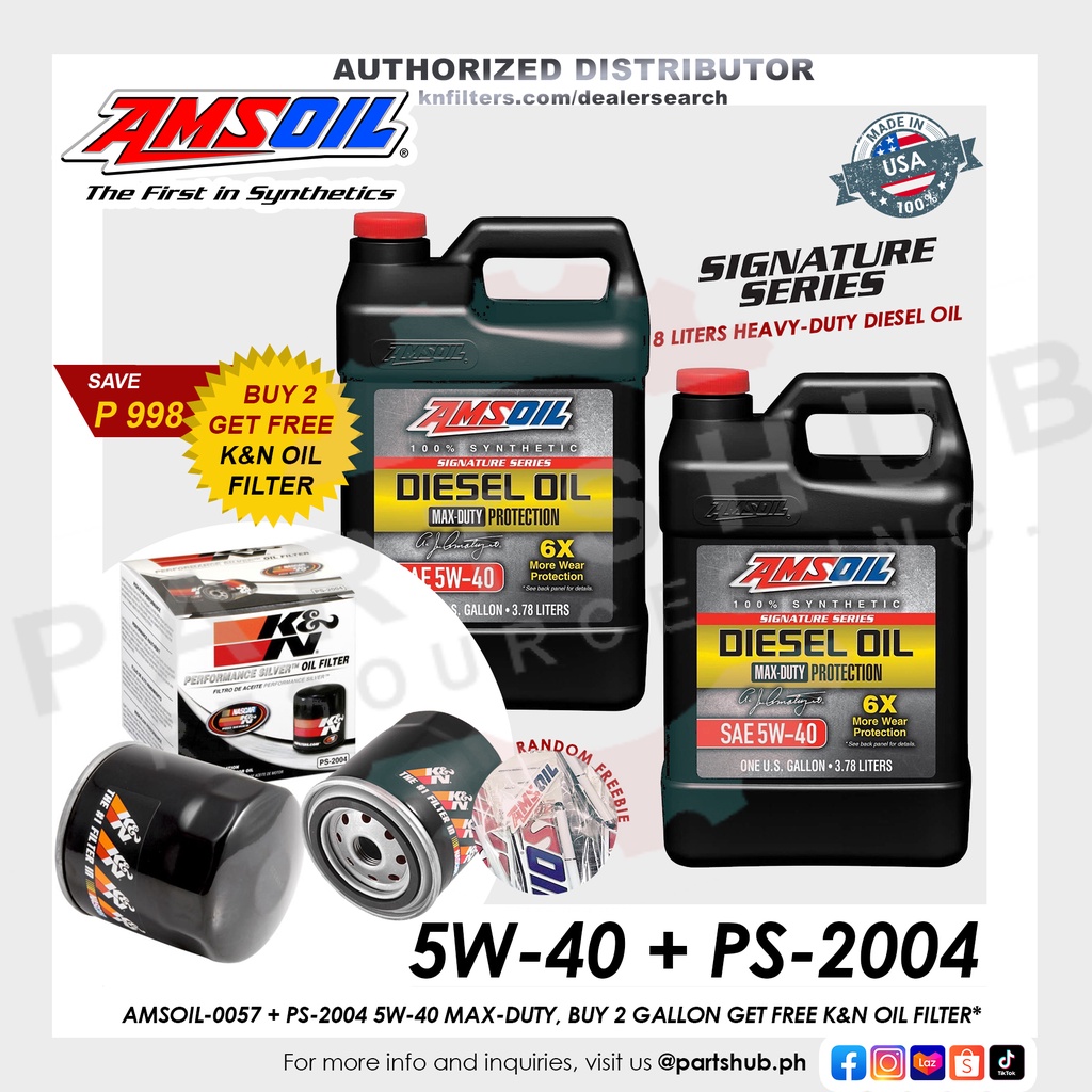 AMSOIL0057 + PS2004 5W40 MAXDUTY DIESEL, BUY 2 GAL GET FREE K&N OIL