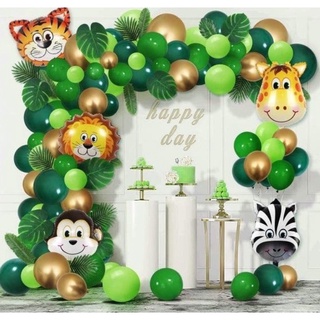 【Fast Shipping】134 PCS Jungle Safari Theme Party Supplies Animal Balloons  Leaves for Kid's Birthday