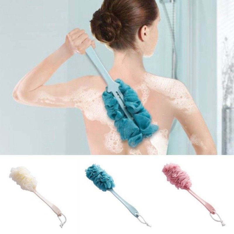 SJW New Shower Scrubber Loofah Sponge Bath Body Back Brush with Long Handle