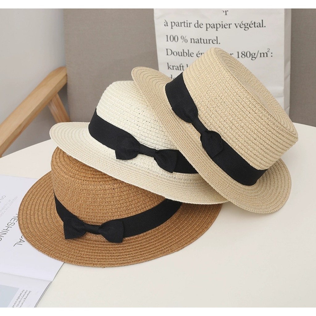 Small brim straw hat (straw hat) with Cute bow | Shopee Philippines image.