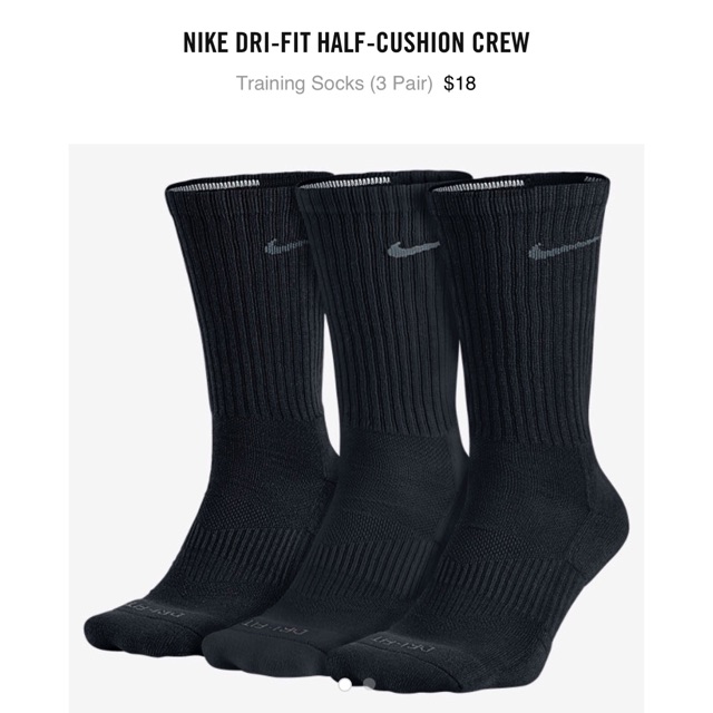 nike dri fit half cushion crew socks