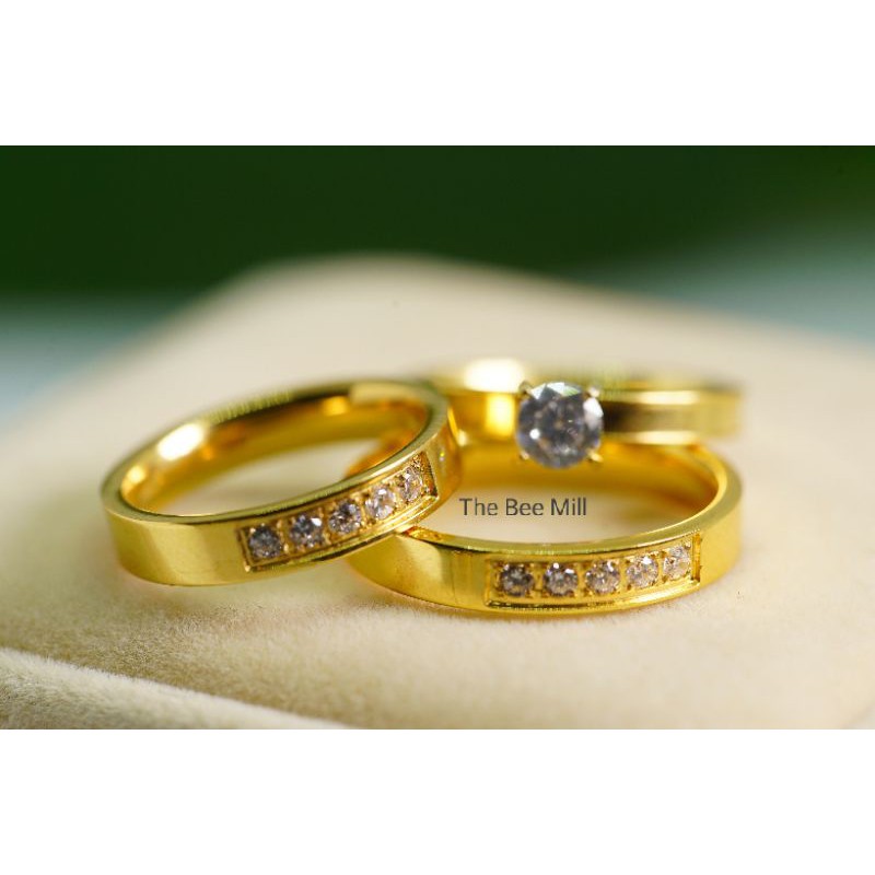 Wedding Ring Couple Ring with Engagement Ring Stainless Steel 18k Gold ...