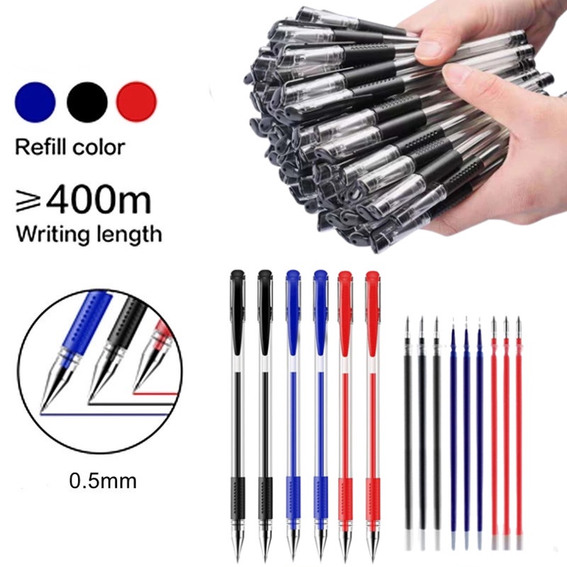 10Pcs Gel Pens Refills Set Black Blue Red Ink Ballpoint Pen Bullet Tip