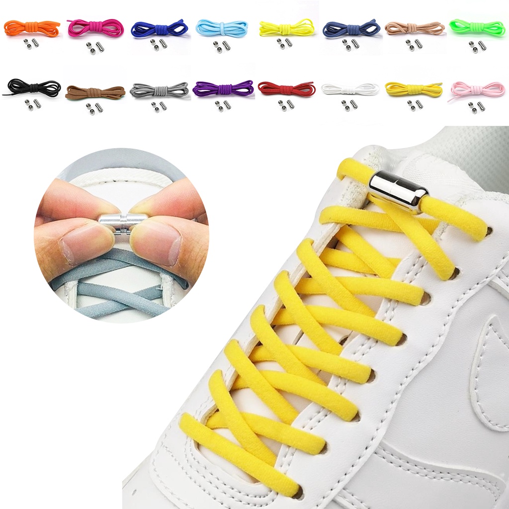 1Pair Elastic Locking Shoelaces Oval Shoelace Sneakers Shoe laces Quick
