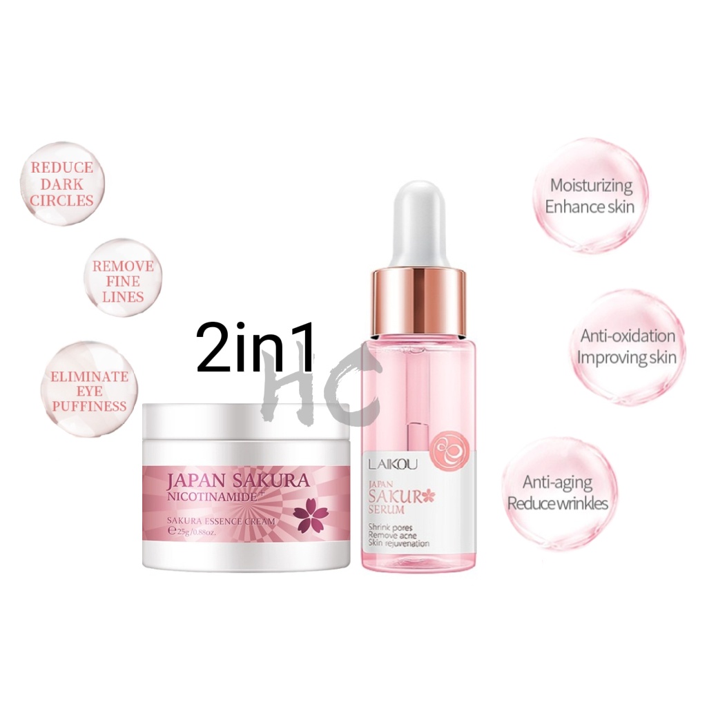 (2in1)LAIKOU Japan Sakura Serum+cream 2pcs/set Face Cream Antiaging