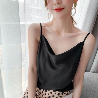 cowl neck sleeveless women top fashion korean satin qiana fabric halter ...