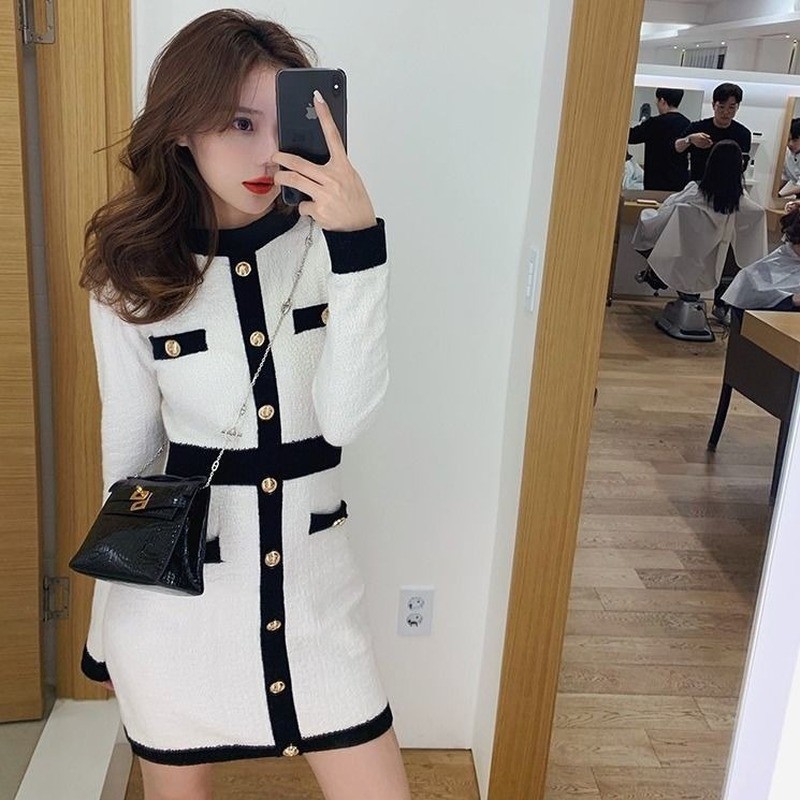 Qweek Knitted One Piece Dress Korean Fashion Winter White Women Knit Bodycon Elegant Shopee Philippines