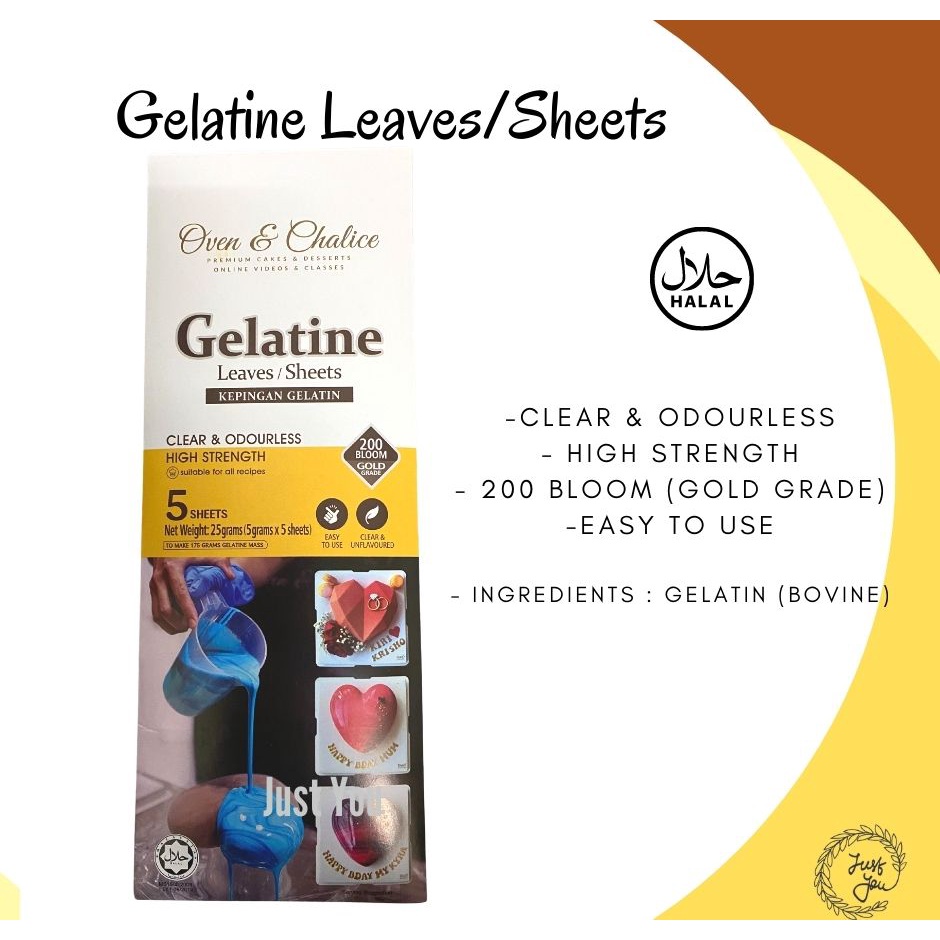 Gelatine Leaves /Sheets (200 Bloom) (Gold Grade) [Halal] Clear