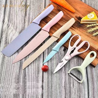 Kitchen Knife Set 6 PCS Pastel Colors Stainless Steel Chef Knife Bread
