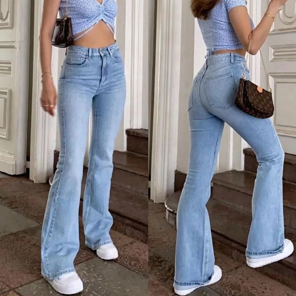 Stretchable Women's New Trend 80's Retro Street Fashion Style  Bootleg/Wideleg Jeans #2139 | Shopee Philippines